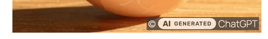 Ein Overlay über einem Bild auf der Website zeigt das Label "AI generated" und den Hinweis auf "ChatGPT".